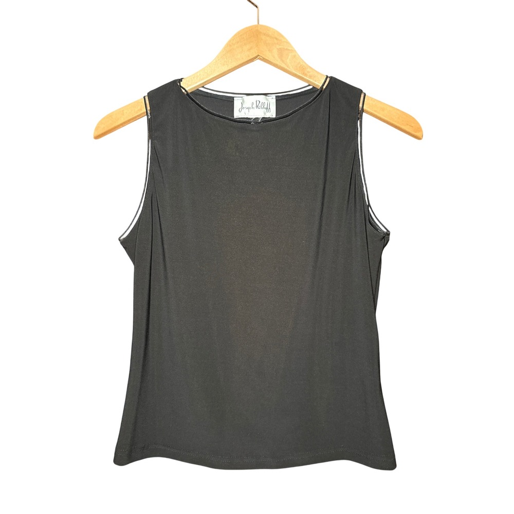 Joseph Ribkoff Black Sleeveless Boat Neck Top Metallic Trim